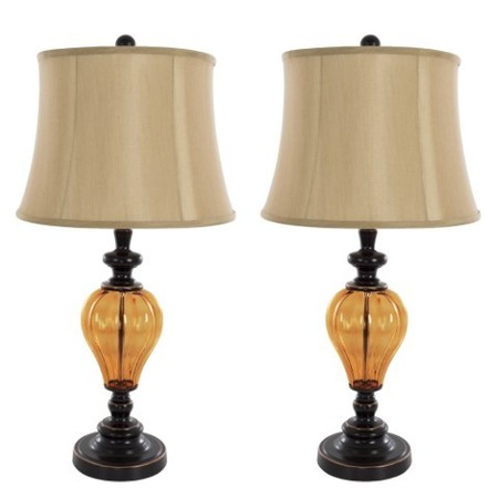 HASTINGS HOME Table Lamps Set of 2, Amber Glass (2 LED Bulbs included) by Hastings Home 639739FGQ